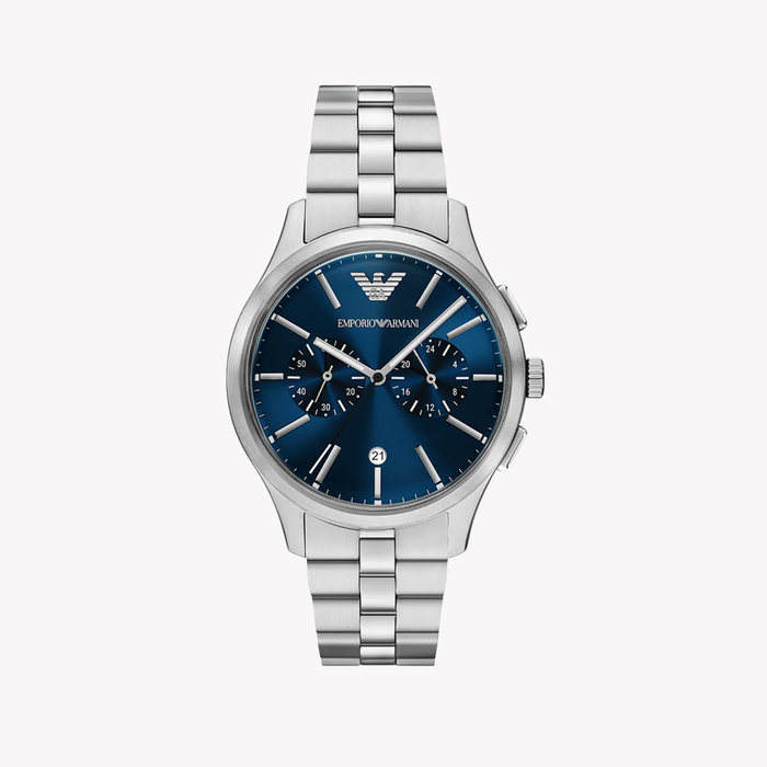 Emporio Armani Men's Silver Watch, Blue Dial | AR11728