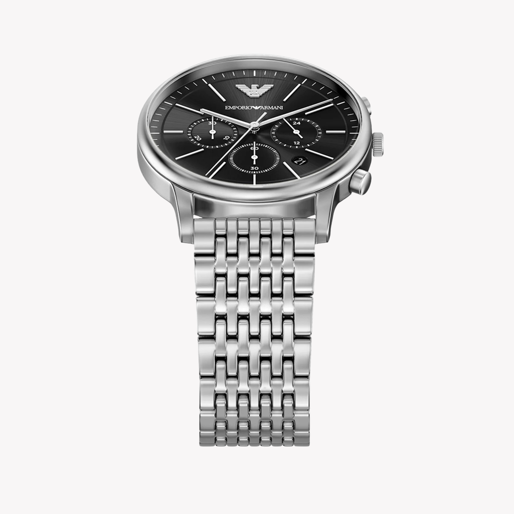 Emporio Armani Men's Silver Watch, Black Dial | AR11772