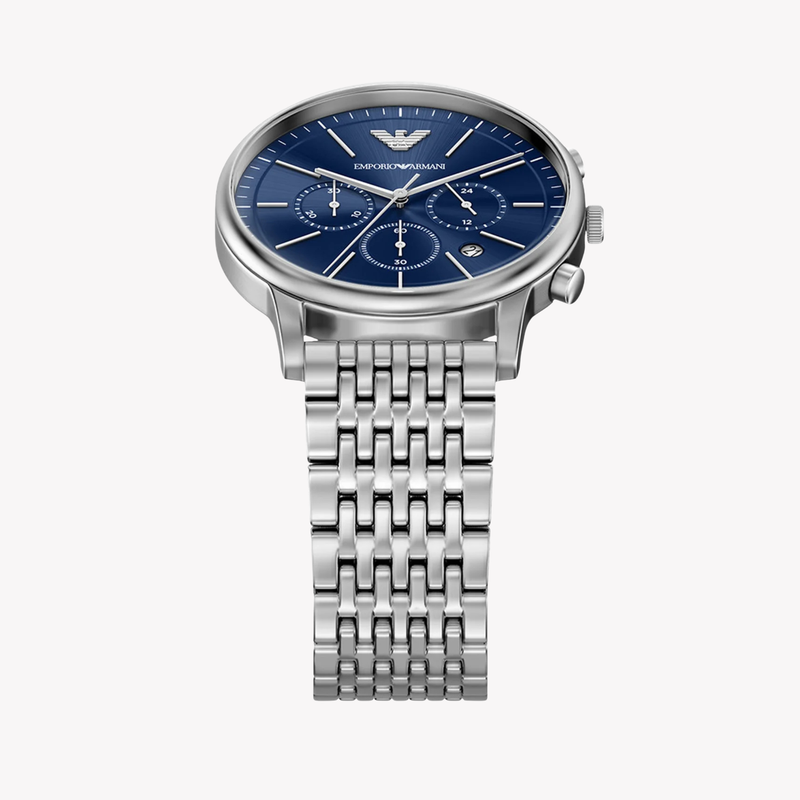 Emporio Armani Men's Silver Watch, Blue Dial | AR11771