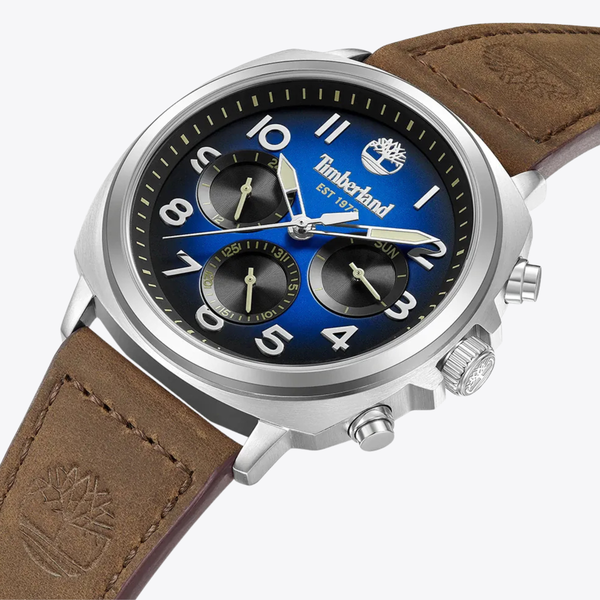 Timberland Men's Silver & Brown Watch, Blue Dial | TDWGB0042007