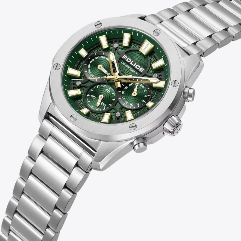 Police Men's Silver Watch, Green Dial | PEWGK0093101
