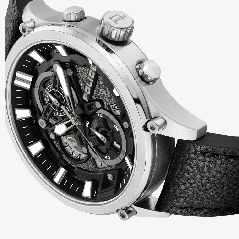 Police Men's Silver Watch, Black Dial | PEWGC0054205