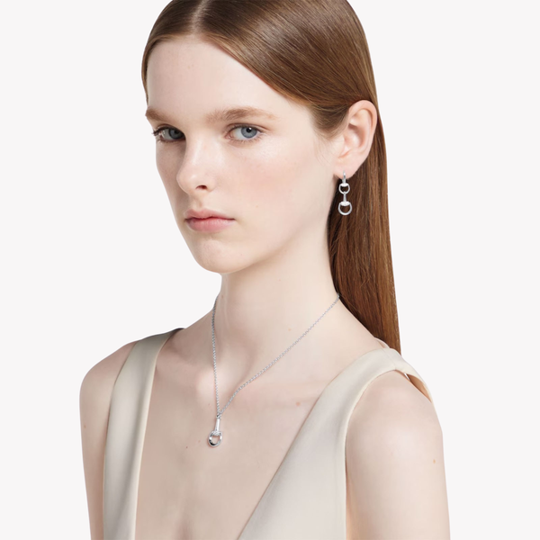 Gucci Women's White Gold Earrings, Horsebit Diamond Drop | YBD837633001