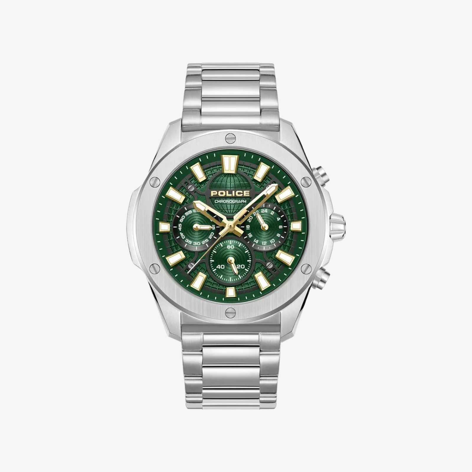 Police Men's Silver Watch, Green Dial | PEWGK0093101