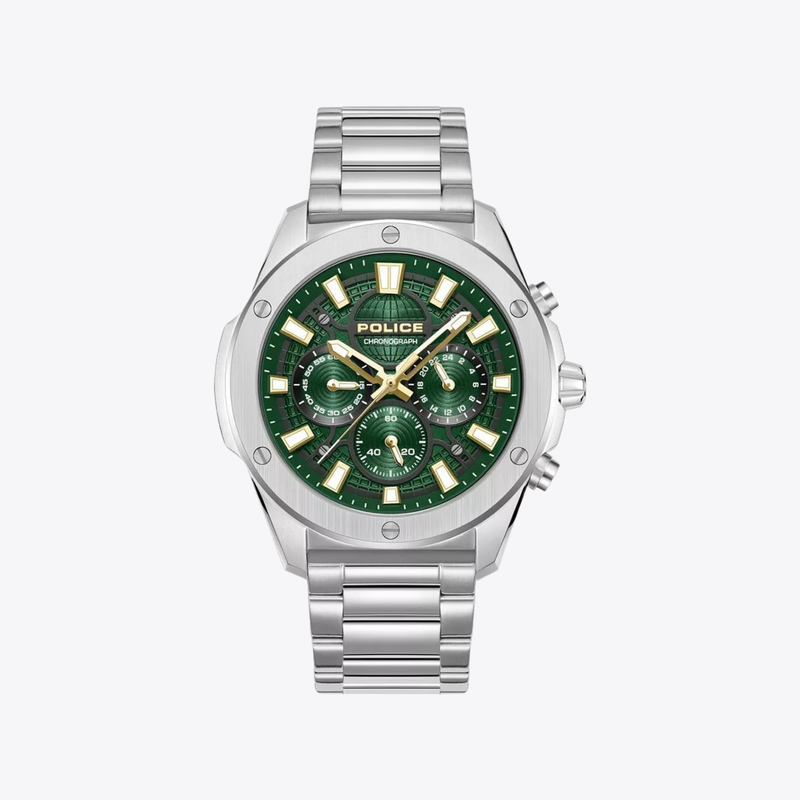 Police Men's Silver Watch, Green Dial | PEWGK0093101