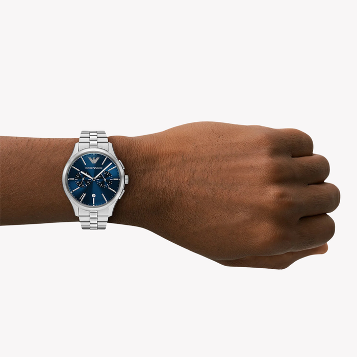 Emporio Armani Men's Silver Watch, Blue Dial | AR11728