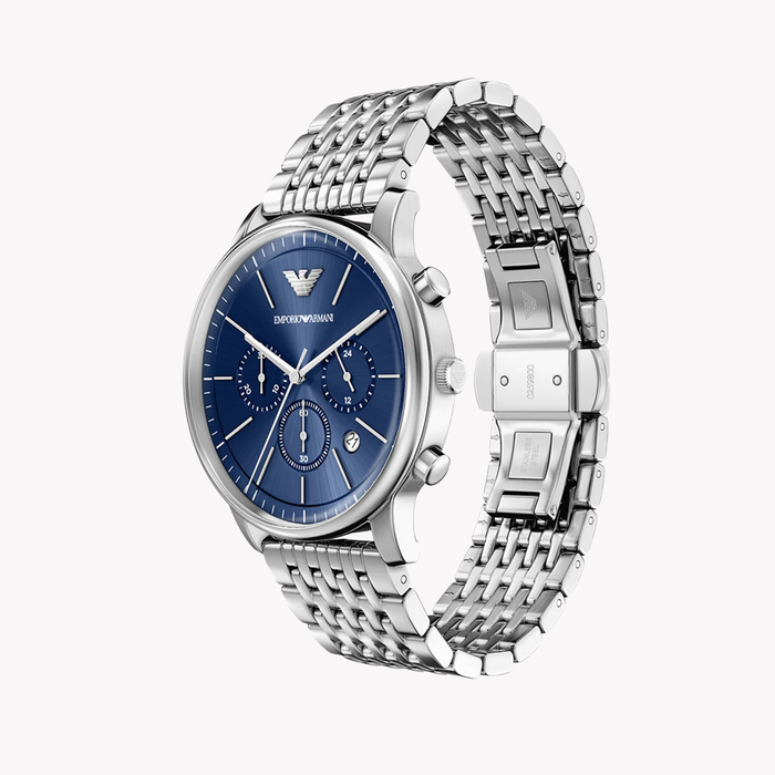 Emporio Armani Men's Silver Watch, Blue Dial | AR11771