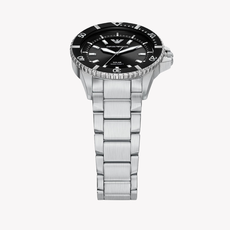 Emporio Armani Men's Silver Watch, Black Sunray Dial | AR11787