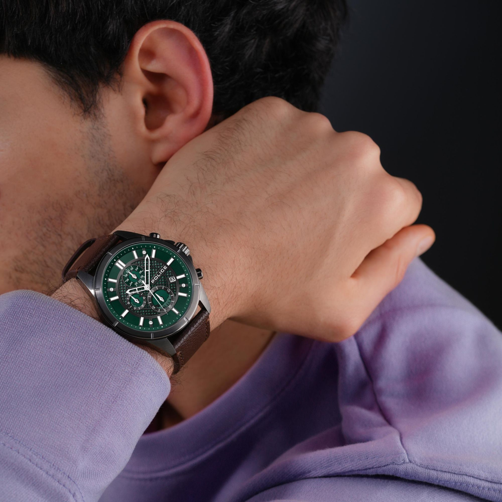 Police Men's Gunmetal Watch, Green Dial | PEWGC0054002