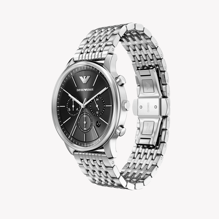 Emporio Armani Men's Silver Watch, Black Dial | AR11772