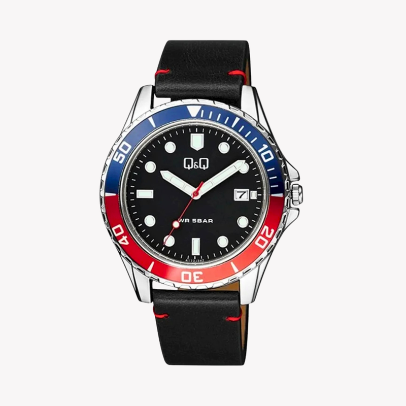 Q&Q Men's Silver Watch, Black Dial | A172J342Y