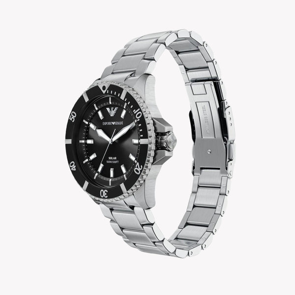 Emporio Armani Men's Silver Watch, Black Sunray Dial | AR11787