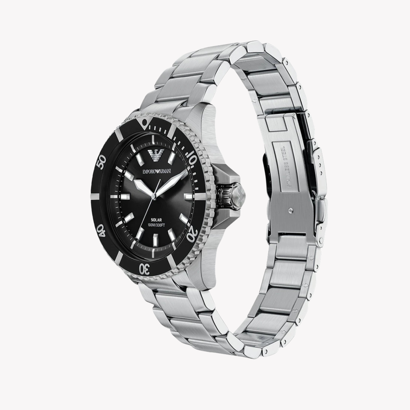 Emporio Armani Men's Silver Watch, Black Sunray Dial | AR11787