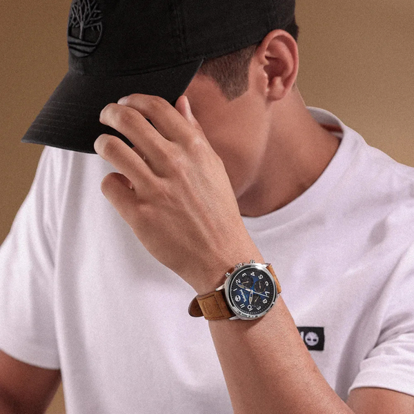 Timberland Men's Silver & Brown Watch, Blue Dial | TDWGB0042007