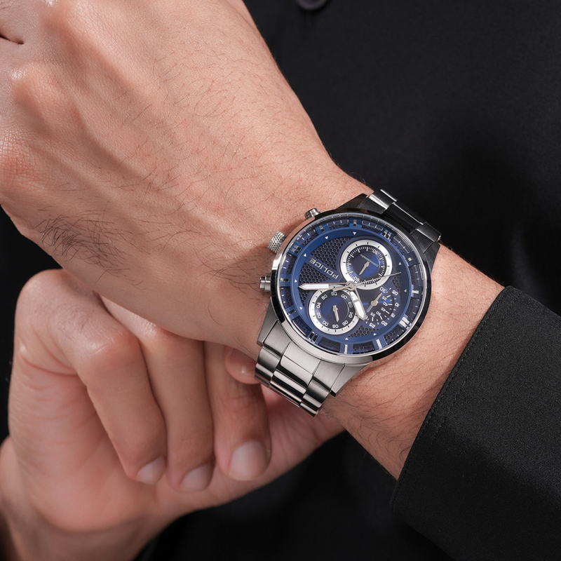 Police Men's Silver Watch, Blue Dial | PEWGK0092502