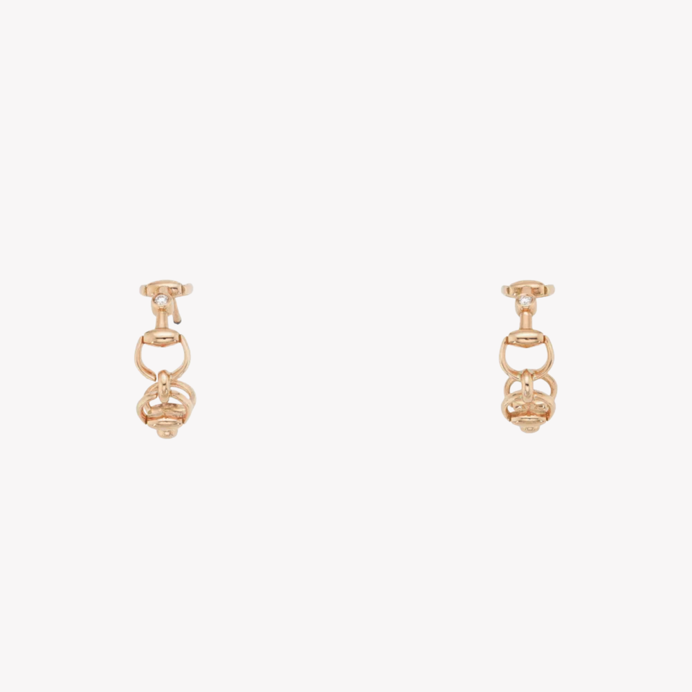 Gucci Women's Rose Gold Earrings, Horsebit Diamond Hoops | YBD837586001