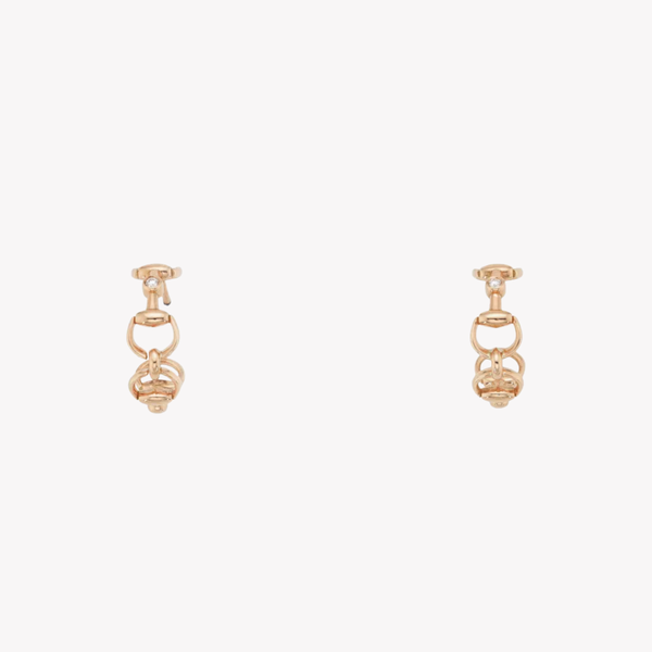Gucci Women's Rose Gold Earrings, Horsebit Diamond Hoops | YBD837586001