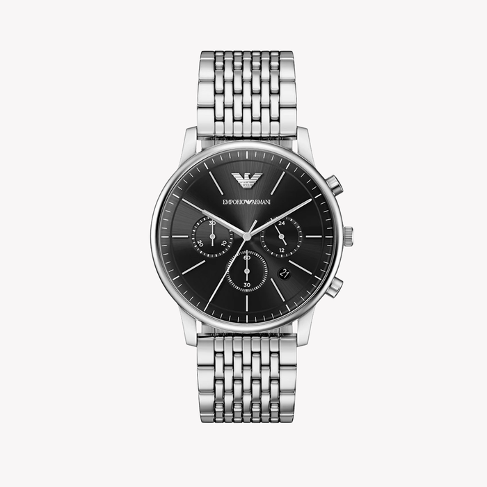 Emporio Armani Men's Silver Watch, Black Dial | AR11772