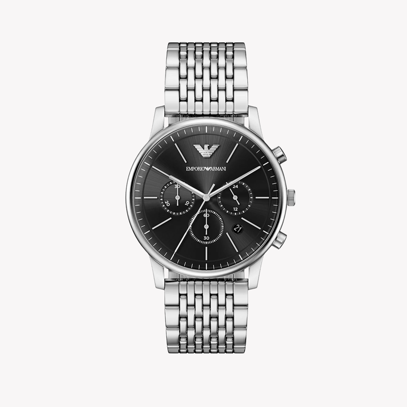 Emporio Armani Men's Silver Watch, Black Dial | AR11772