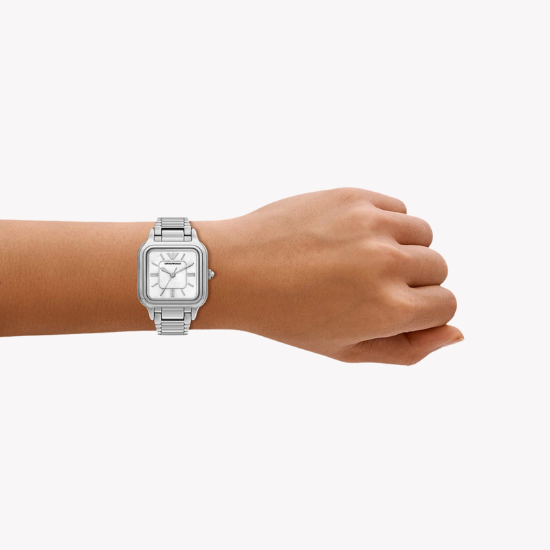 Emporio Armani Women's Silver Watch, White Mother Of Pearl Dial | AR11742