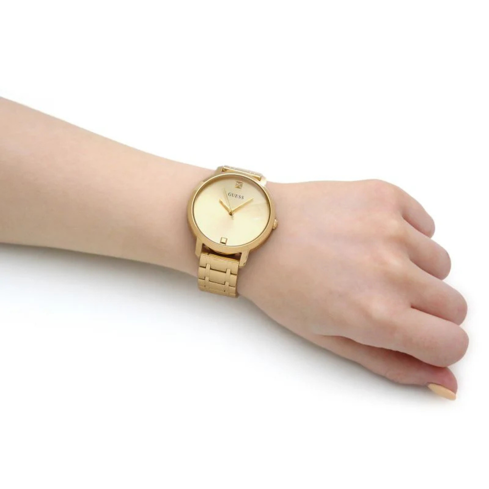 GUESS Women's Gold Watch, Gold Dial with Diamond Marker | W1313L2