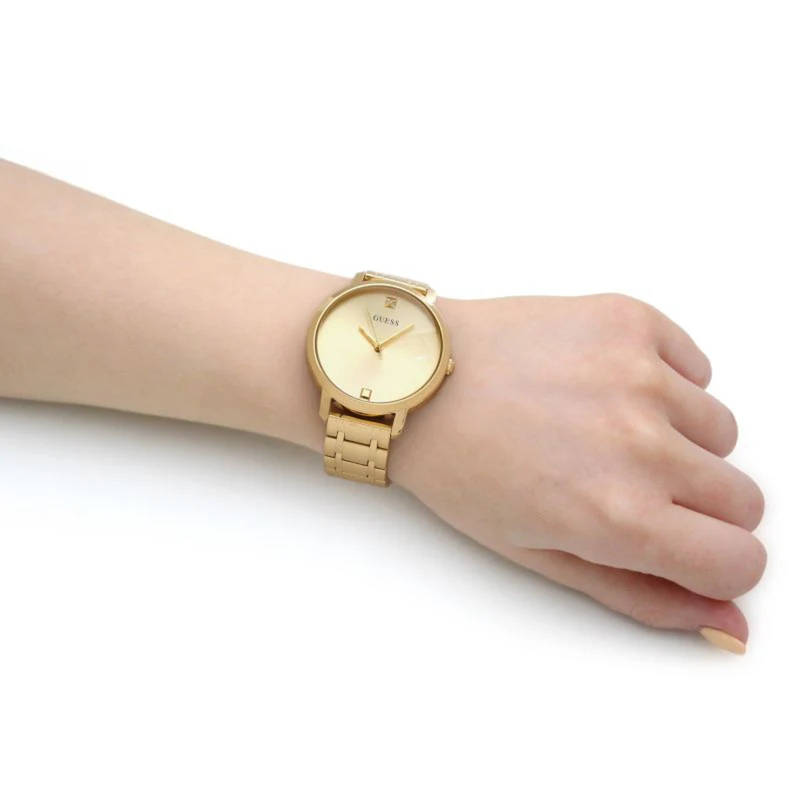 GUESS Women's Gold Watch, Gold Dial with Diamond Marker | W1313L2
