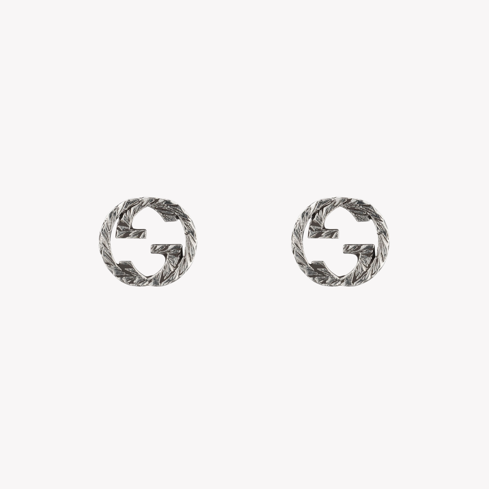 Gucci Women's Silver Earrings, Interlocking G Engraved Pattern | YBD457109001