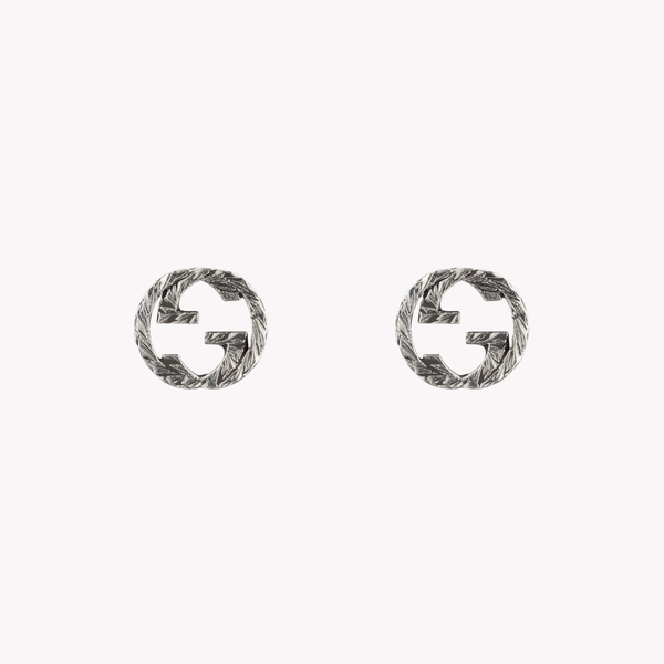 Gucci Women's Silver Earrings, Interlocking G Engraved Pattern | YBD457109001