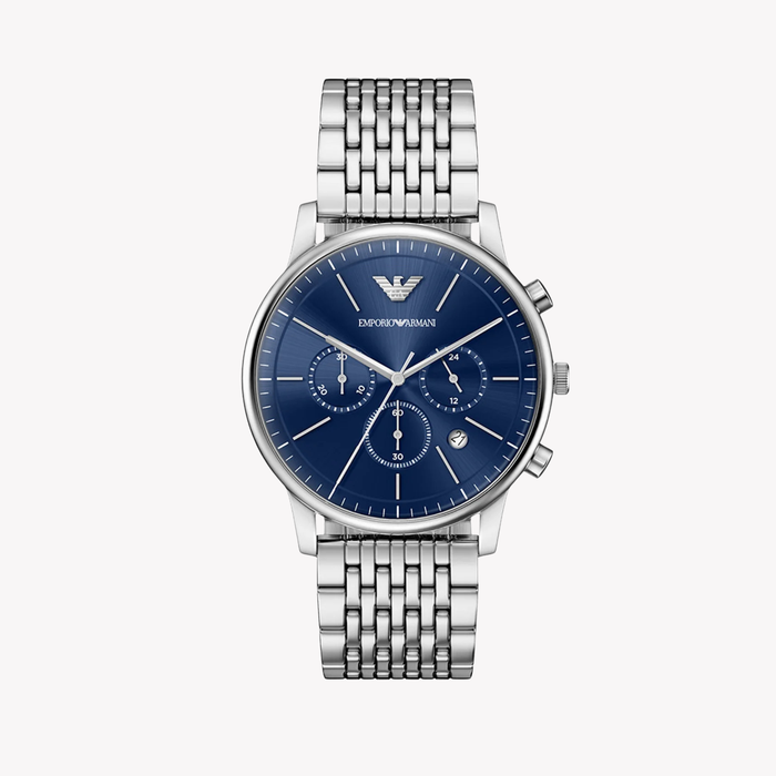 Emporio Armani Men's Silver Watch, Blue Dial | AR11771