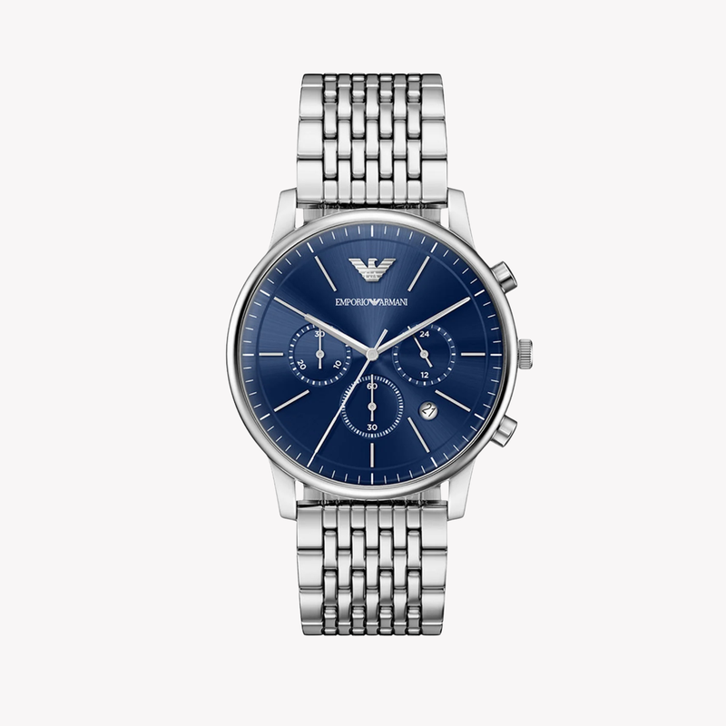 Emporio Armani Men's Silver Watch, Blue Dial | AR11771