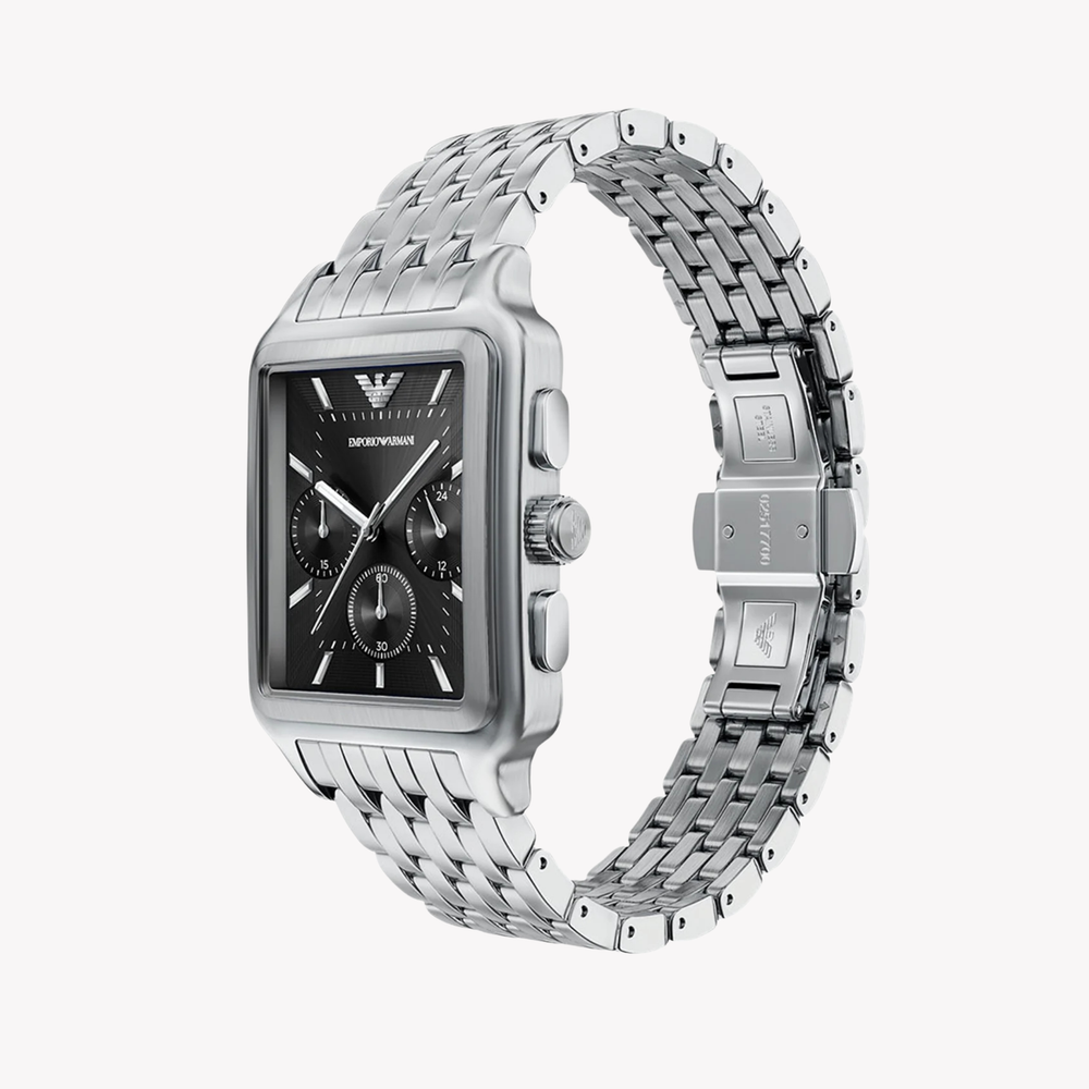 Emporio Armani Men's Silver Watch, Black Dial | AR11751