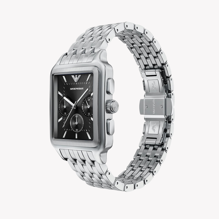 Emporio Armani Men's Silver Watch, Black Dial | AR11751