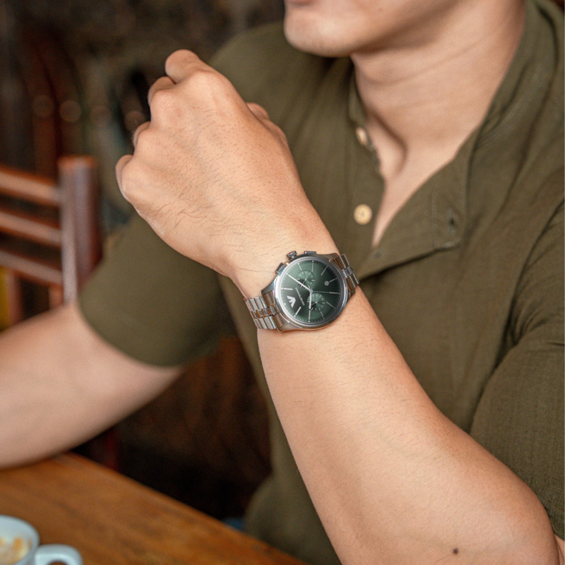 Emporio Armani Men's Silver Watch, Green Dial | AR11746