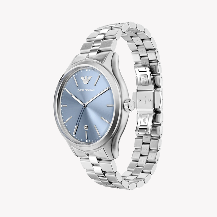Emporio Armani Men's Silver Watch, Blue Dial | AR11748
