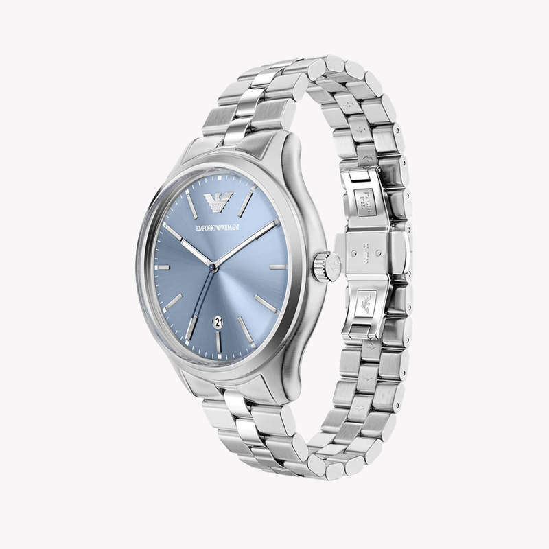 Emporio Armani Men's Silver Watch, Blue Dial | AR11748