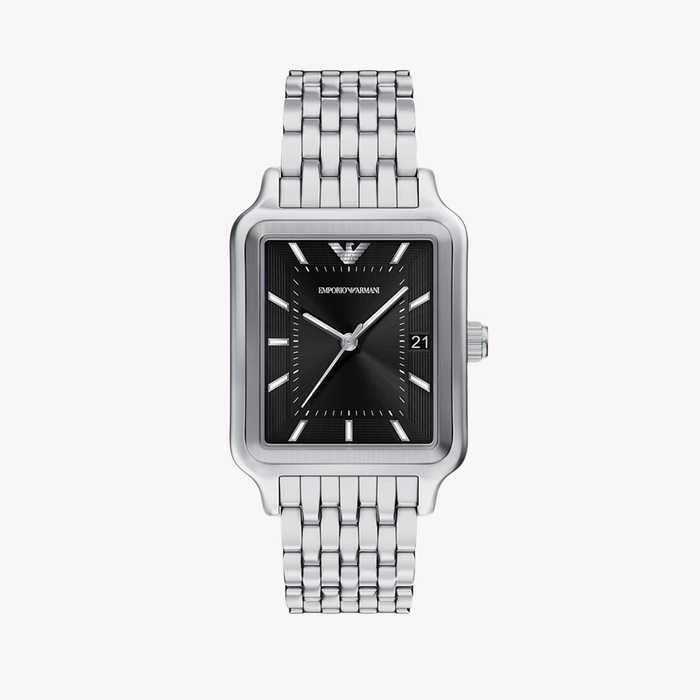 Emporio Armani Men's Silver Watch, Black Dial | AR11755