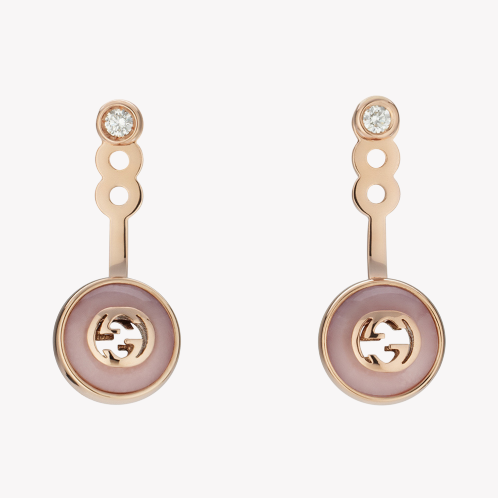 Gucci Women's Rose Gold & Pink Earrings, Diamond & Pink Opal Interlocking G | YBD831463001