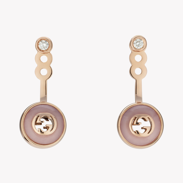 Gucci Women's Rose Gold & Pink Earrings, Diamond & Pink Opal Interlocking G | YBD831463001
