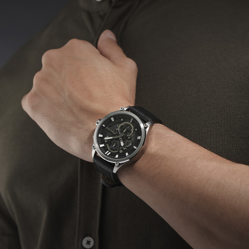 Police Men's Silver Watch, Black Dial | PEWGC0054205