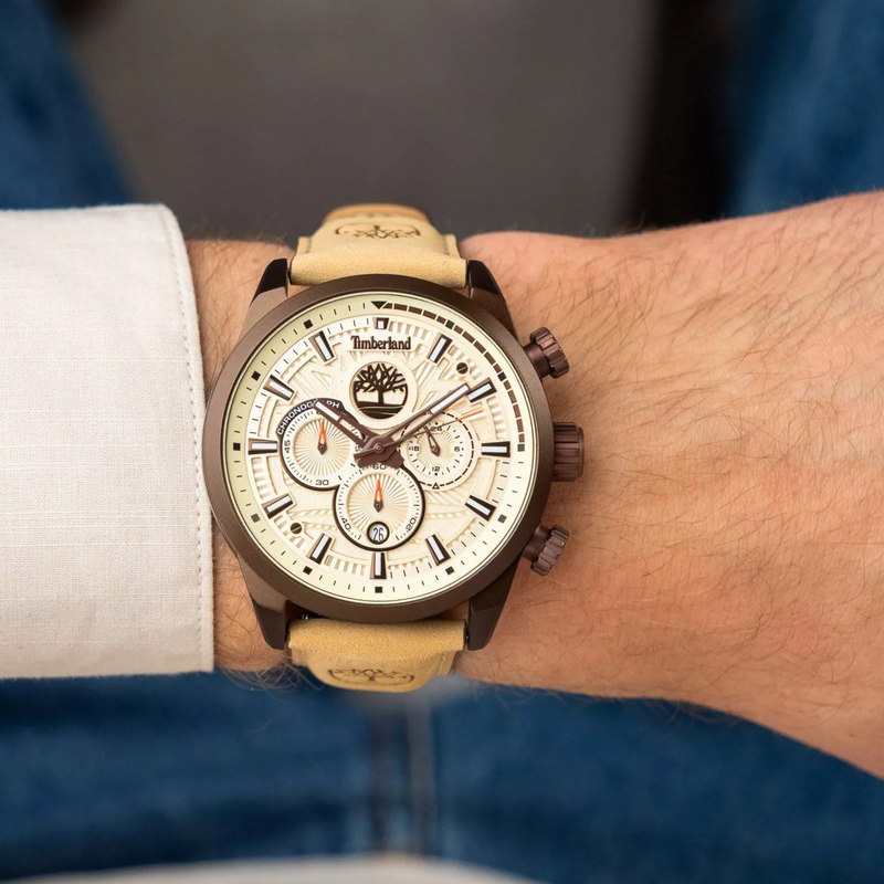 Timberland Men's Brown Watch, Beige Dial | TDWGQ00949X1