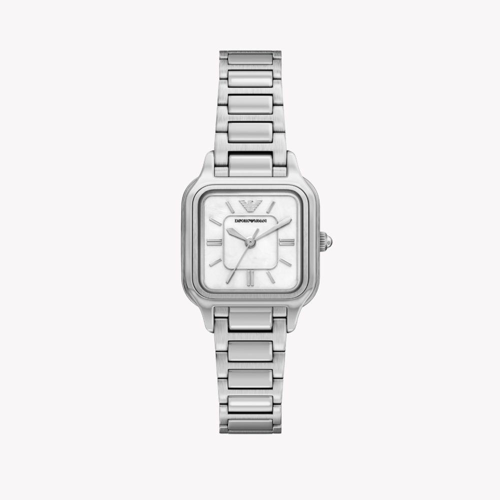 Emporio Armani Women's Silver Watch, White Mother Of Pearl Dial | AR11742