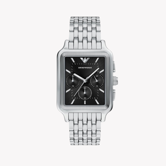 Emporio Armani Men's Silver Watch, Black Dial | AR11751