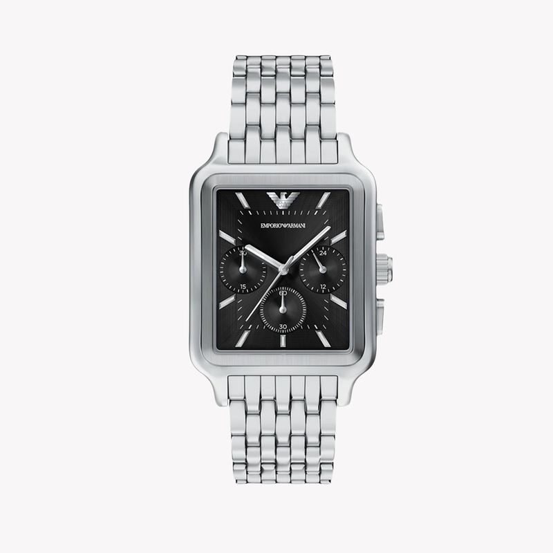 Emporio Armani Men's Silver Watch, Black Dial | AR11751