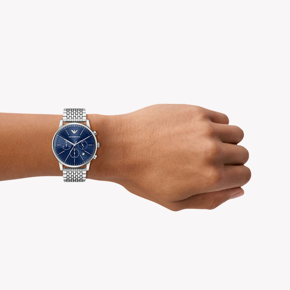 Emporio Armani Men's Silver Watch, Blue Dial | AR11771