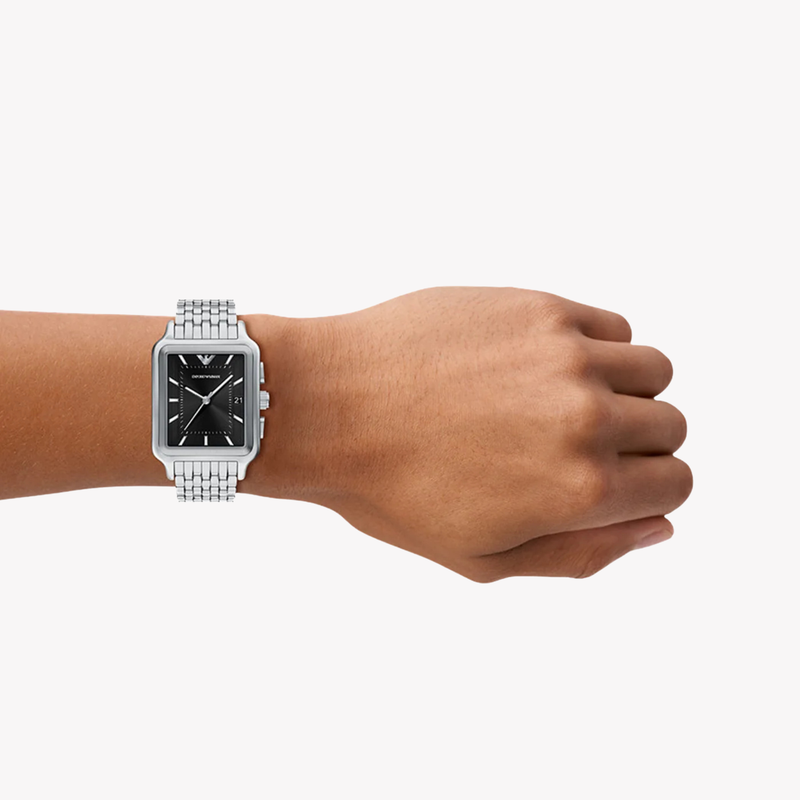 Emporio Armani Men's Silver Watch, Black Dial | AR11755