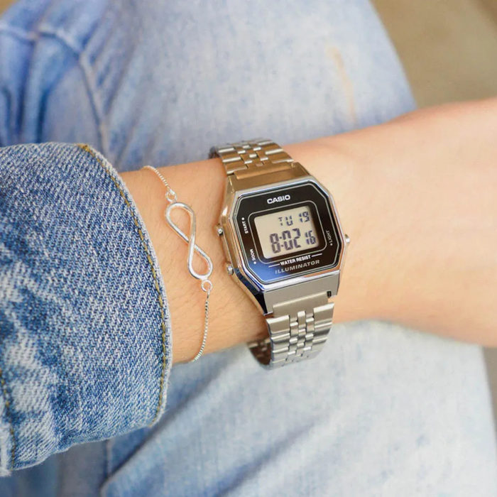 Casio Unisex Silver Unisex Watch, Black Digital Dial | LA-680WA-1DF