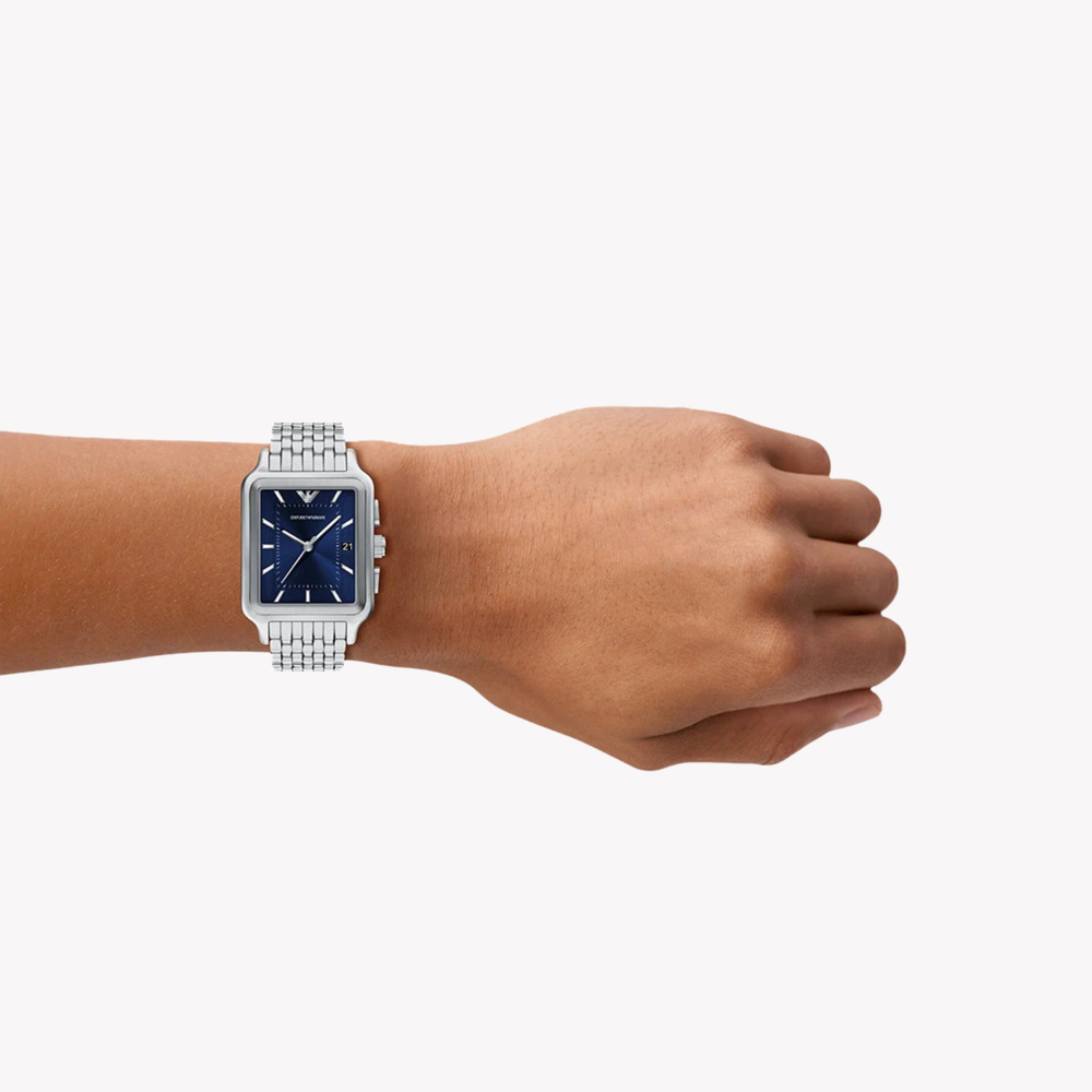Emporio Armani Men's Silver Watch, Blue Dial | AR11754