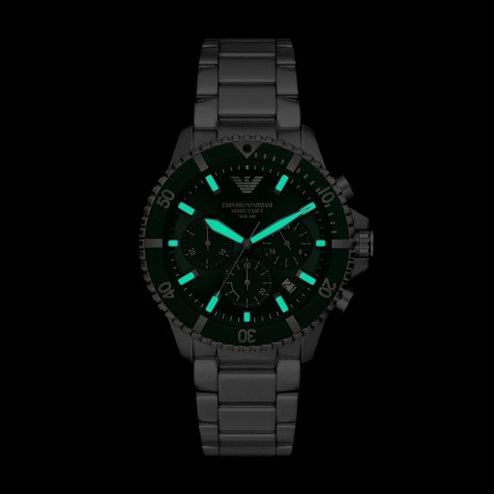 Emporio Armani Men's Silver Watch, Green Dial | AR11741