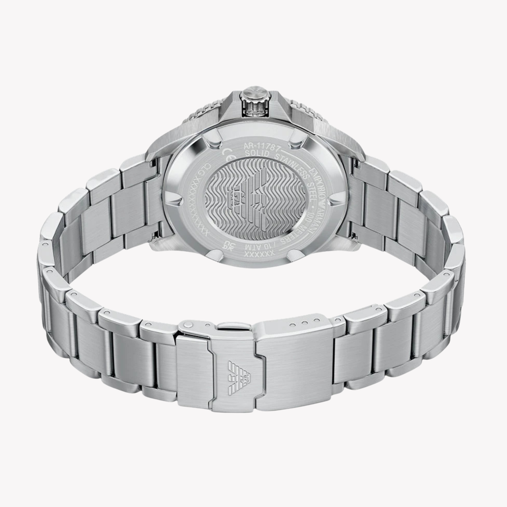 Emporio Armani Men's Silver Watch, Black Sunray Dial | AR11787