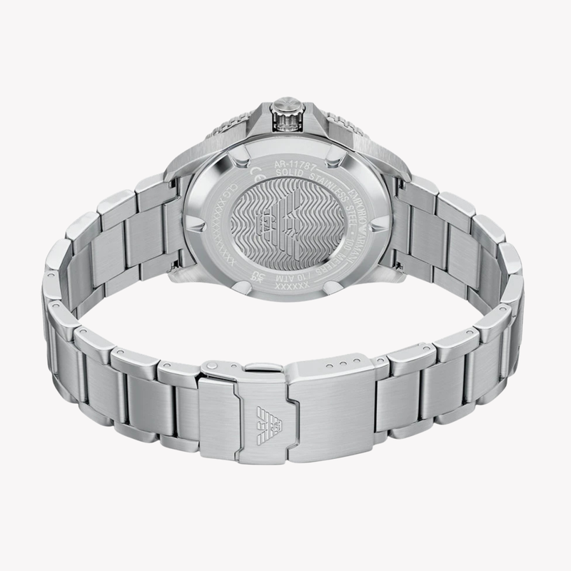 Emporio Armani Men's Silver Watch, Black Sunray Dial | AR11787